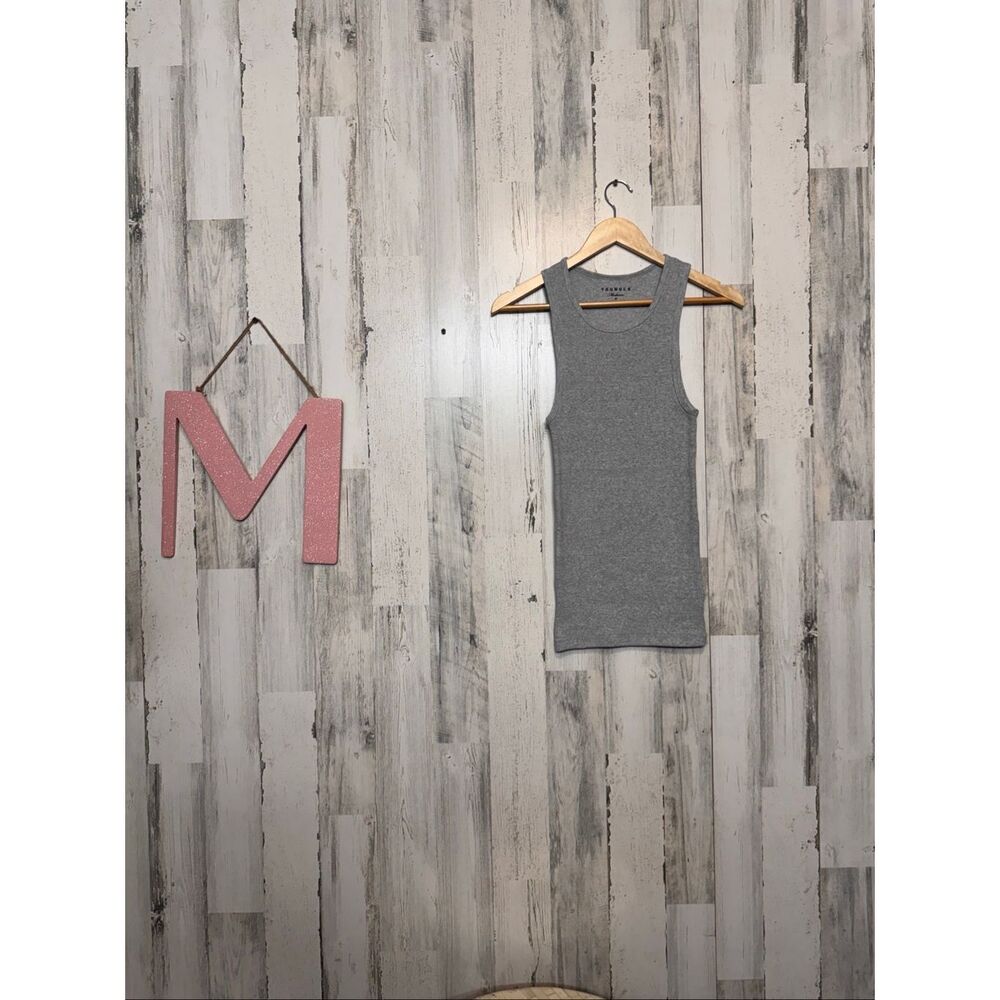 YoungLA Tank Top Mens Medium Grey Ribbed Distressed Hem Graphic Gym Singlet